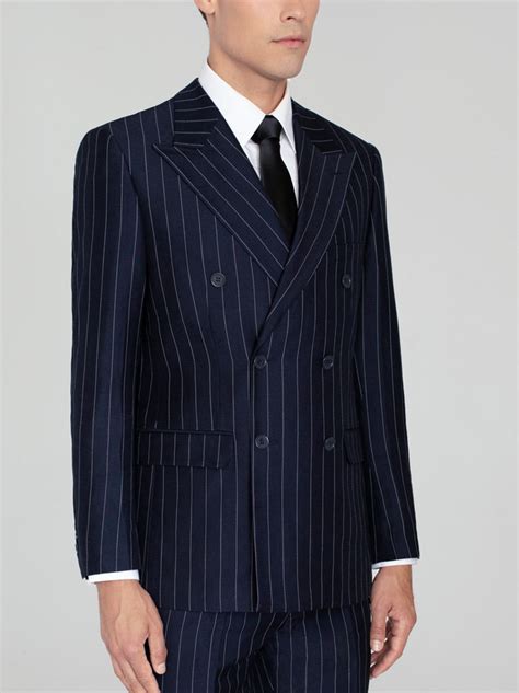 Navy Blue Wide Pinstripe Double Breasted Wide Lapel Suit Alain