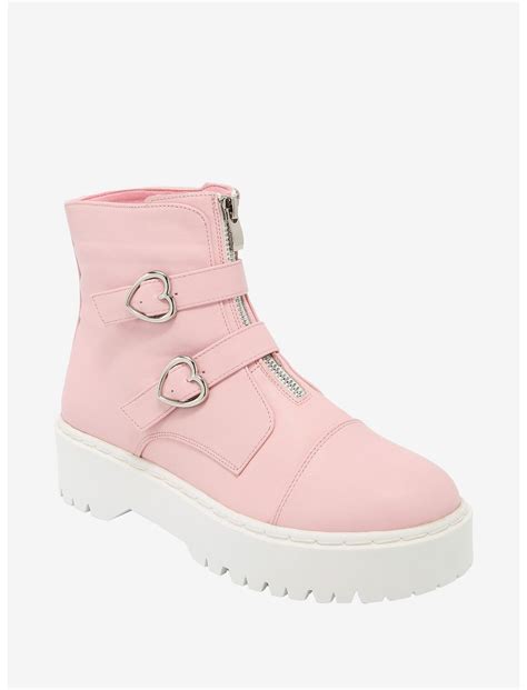 Pastel Pink Heart Combat Boots Hot Topic