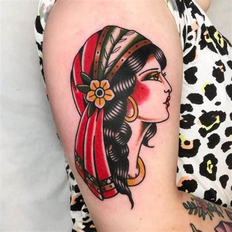 Traditional Tattoo Girl Head Traditional Gypsy Tattoos Traditional