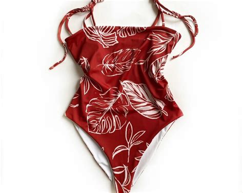 Burnt Red One Piece Leaf Print One Piece Red Swimsuit Red One