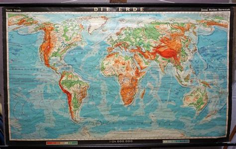 Vintage Rollable World Map Earth Geology Wall Chart Poster The Best