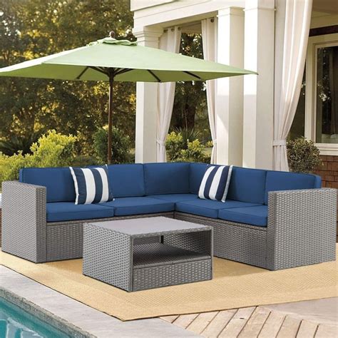 Suncrown Outdoor 4 Piece Furniture Sectional Sofa Set All Weather Grey