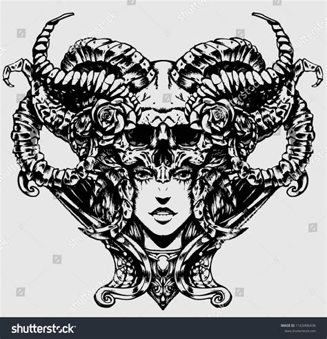 Beautiful Woman With Horns On Her Head Horns Skull With Horns Vector