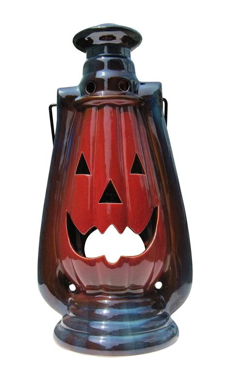 Halloween Pumpkin Lantern With Handle Solid Stoneware 20x10x8