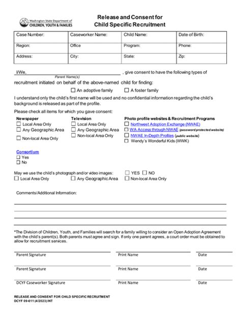 Dcyf Form 09 611 Download Fillable Pdf Or Fill Online Release And