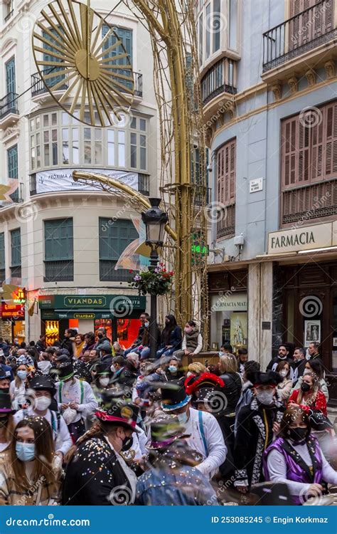People Celebrating The Malaga Carnival In Malaga Spain Editorial Image