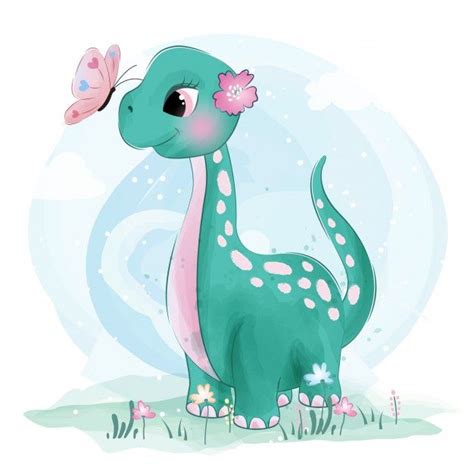 Cute Little Dinosaur Playing With Butterflies In 2020 Dinosaur