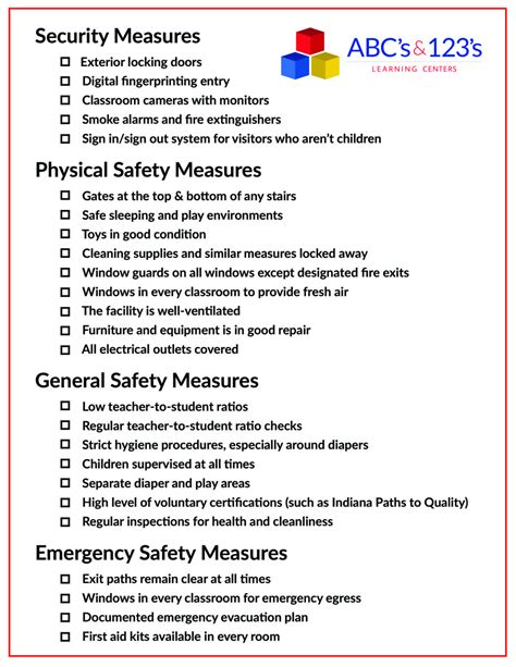 Child Care Safety Checklist Template