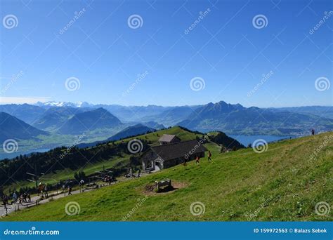 Panoramic Landscape View From Rigi Kulm Mount Rigi In Switzerland