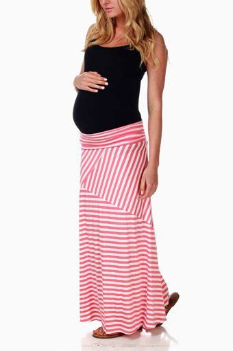 Coral White Striped Maternity Maxi Skirt Maternity Maxi Maternity Maxi Skirts Maxi Skirt