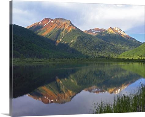 Red Mountain Reflected In Crystal Lake Colorado Wall Art Canvas