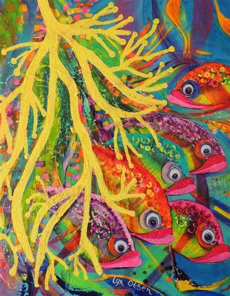 See more ideas about coral reef, coral reef art, coral. Great Barrier Reef by Lyn Olsen (736×948) colorful painting of fish and coral in their undersea ...