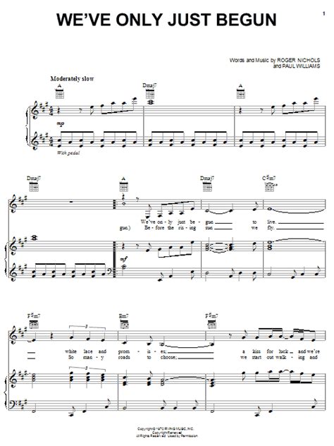 Weve Only Just Begun Sheet Music Carpenters Piano Vocal And Guitar