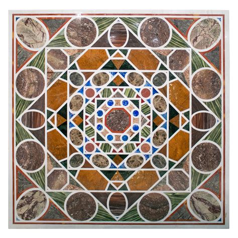 Round Pietre Dure Geometric White Marble Mosaic Table Top For Sale At