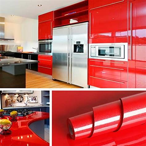 Veelike 15.74×118.11silver stainless steel contact paper rust resistance waterproof removable peel and stick wallpaper for metal surface kitchen cabinet refrigerator elevator door 4.2 out of 5 stars 1,352 Livelynine 15.8x394 Inch Gloss Red Wall Paper Kitchen ...
