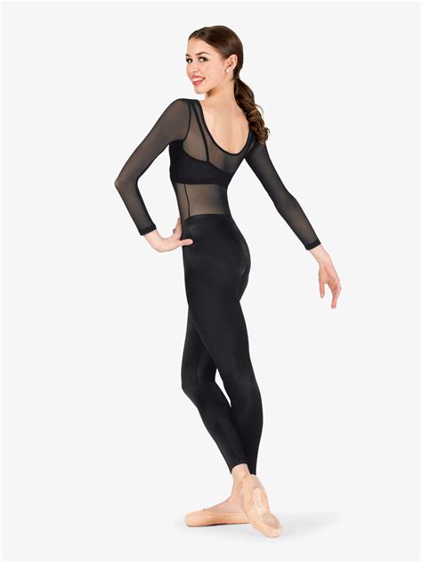 Sale Womens Performance Sheer Mesh Long Sleeve Leotard Body Wrappers Bw8211x