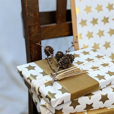 Recyclable Gold Star Christmas Wrapping Paper By The Danes