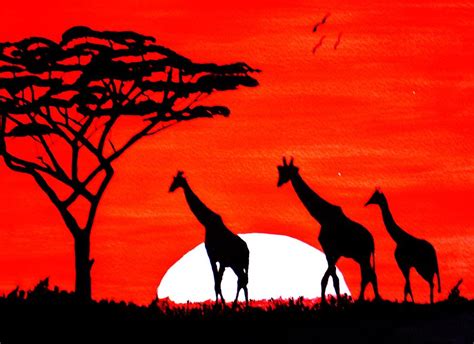 Giraffe African Sunset Painting By Brent Townsend