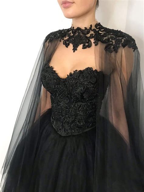 Black Gothic Corset Lace Wedding Dress With Cape Heavy Beading Fantasy
