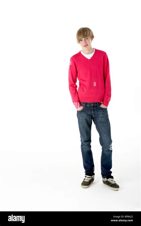 Full Length Studio Portrait Of Teenage Boy Stock Photo Alamy