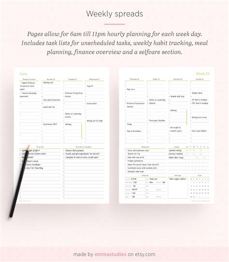 2020 Weekly And Monthly Planner Printable Hourly And To Do Etsy