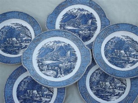 Royal Currier And Ives Blue And White China Dinner Plates And Platters