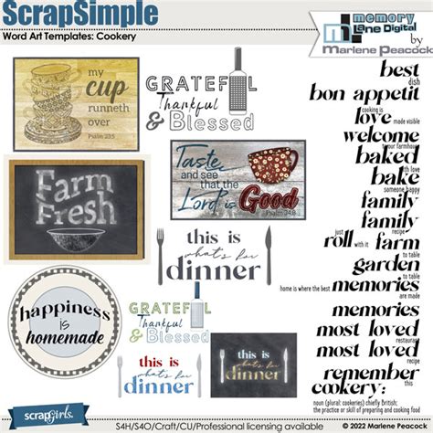 Digital Scrapbooking Kit Scrapsimple Word Art Templates Cookery By