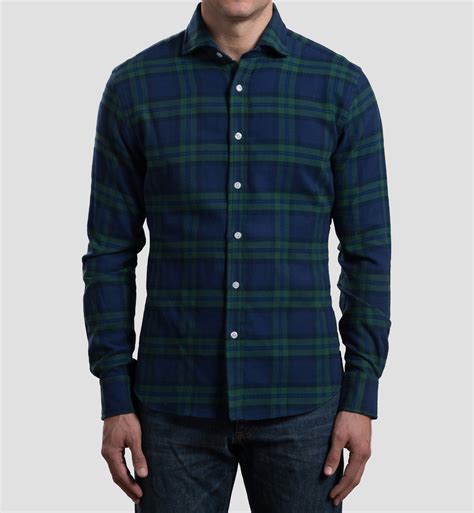 Green And Navy Large Plaid Flannel Fitted Dress Shirt By Proper Cloth