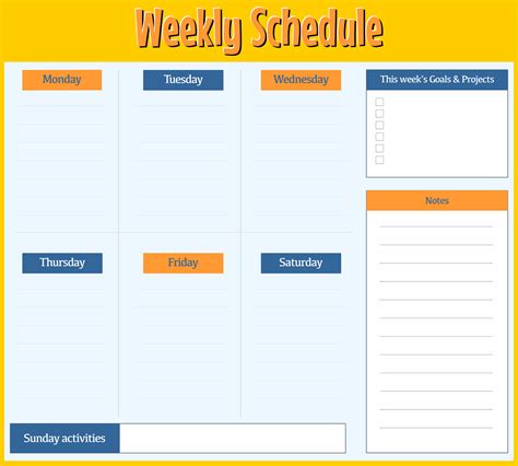 Printable Template For Weekly Schedule Free Printable Templates