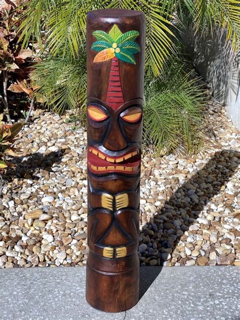 40 Palm Tree Totem Pole Tiki Mask Foot Black Tiki Statue Etsy Australia