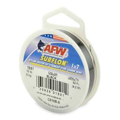 Afw Surflon Nylon Coated 1x7 Stainless Steel Leader Wire Black 30