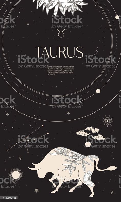 zodiac constellation taurus black background with constellations sun moon stars and floral