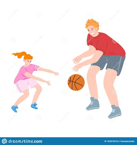 happy father with daughter playing basketball vector illustration in flat cartoon style stock
