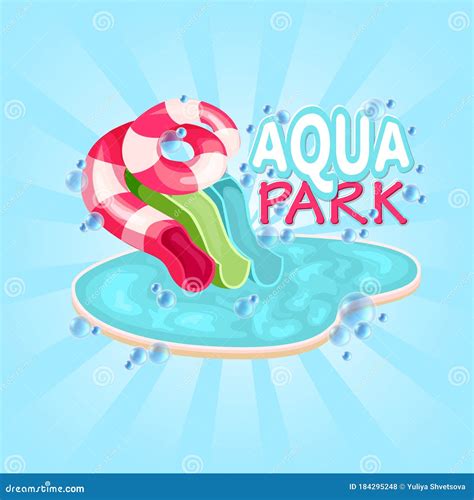 Aquapark Cartoon Landing With Kids Playing Park In