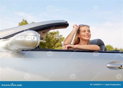 Happy Young Woman In Convertible Car Stock Image Image Of Vacation