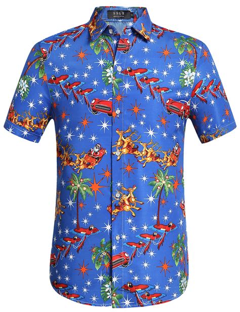 SSLR Mens Santa Claus Party Casual Hawaiian Ugly Christmas Shirts Shirts Men
