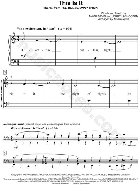 This Is It From The Bugs Bunny Show Sheet Music Easy Piano In C