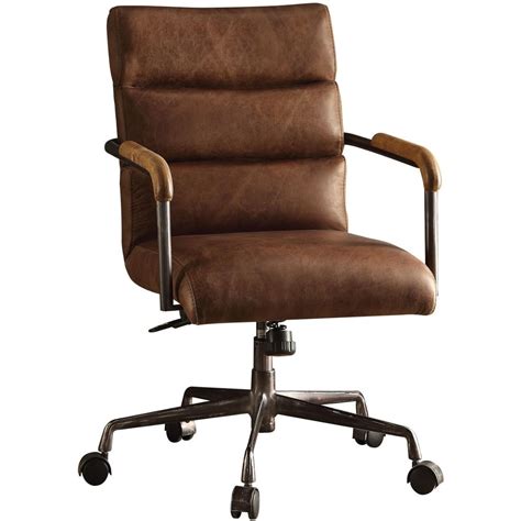 Home Office Executive Chair Retro Brown Genuine Leather Harith 92414