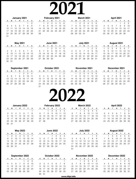 Year Calendar 2021 2022 Printable March