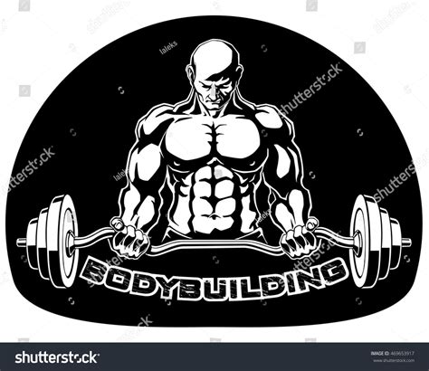 Strong Bodybuilder With Big Muscles Barbell Presses In The Gym Vector
