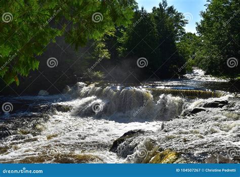 View Of Waterfall On A Sunny Summer Day Stock Image Image Of Woods
