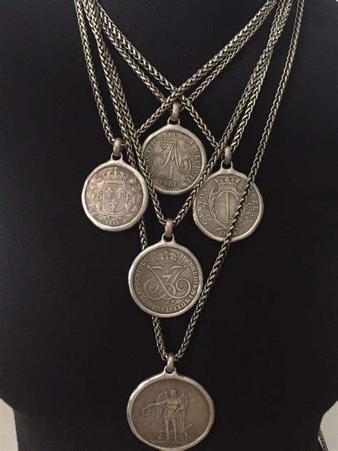 Old Silver Coin Necklace European Coin Jewelry Wheat Chain Antique