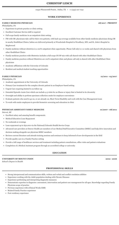 This content is owned by the aafp. Physician Cv Example : Physician Assistant Resume Medgeeks ...