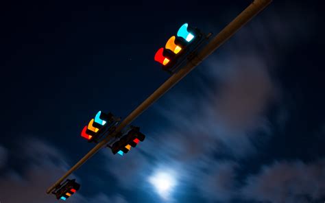 Four Assorted Color Traffic Lights Night City Lights Traffic Lights