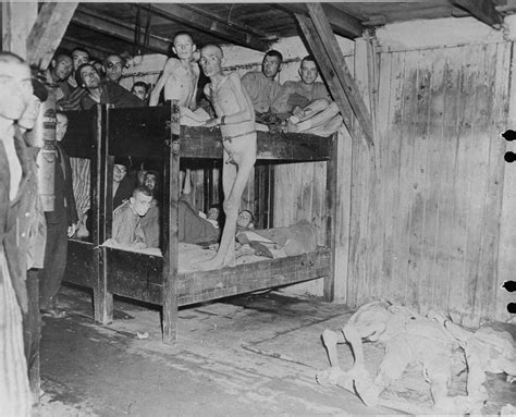 Survivors Of The Mauthausen Concentration Camp Pose Inside A Barracks