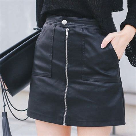 Hot Item 2019 Autumn Winter Women Skirt Pu Leather Sexy Mini Skirt With Pockets Zipper A Line