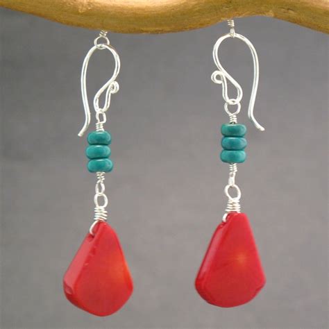 Turquoise And Red Coral Beaded Earrings Modglam Etsy