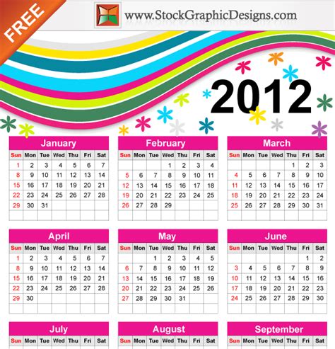 Colorful Free Vector Calendar For Year 2012 Download Free Vector Art