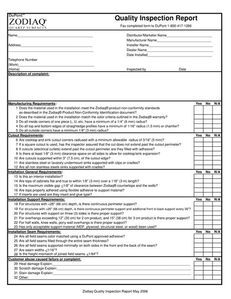 Qc Inspection Report Template