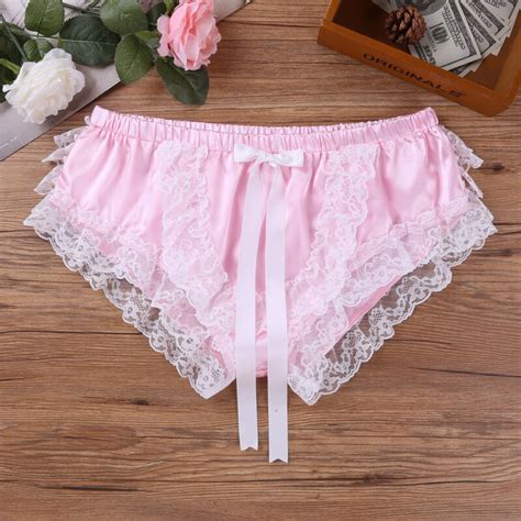 Clothes Shoes And Accessories Sissy Men S Lace Frilly Briefs Underwear Satin Bow Panties